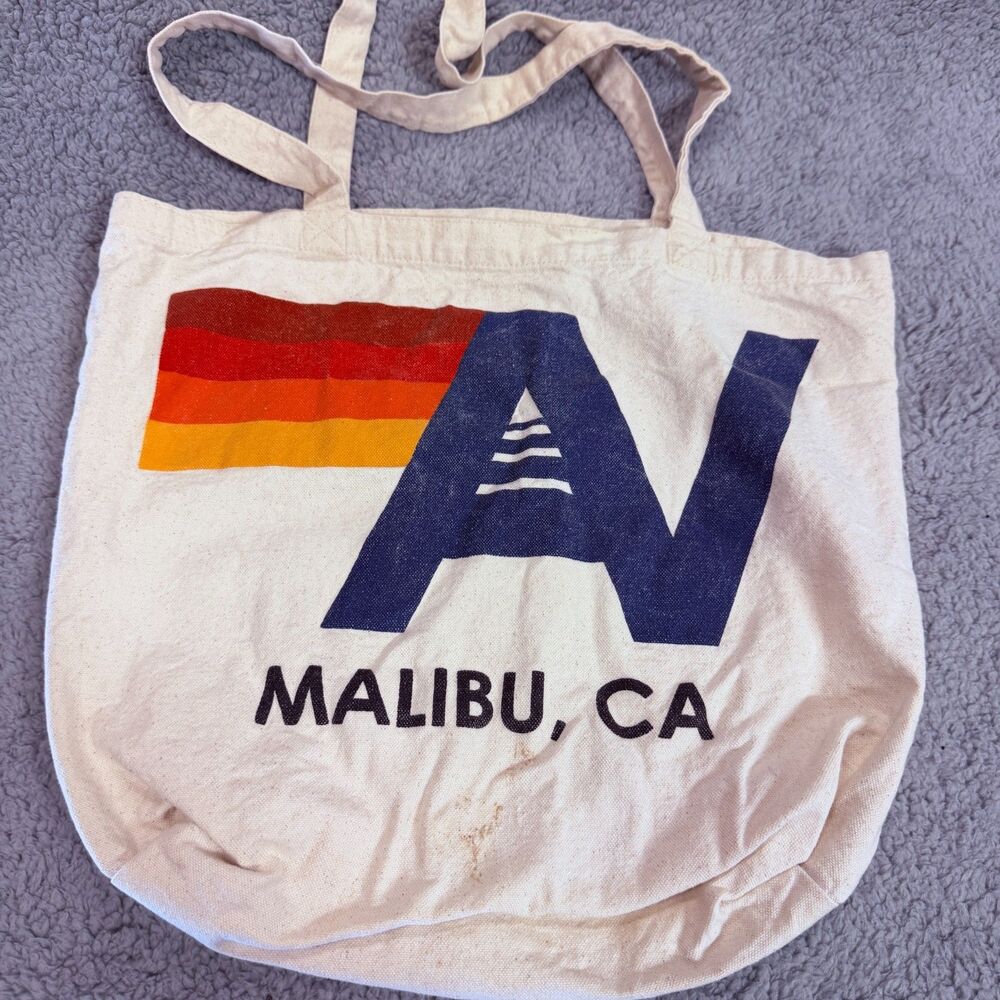 AVIATOR NATION Malibu Tote Bag Beige Multicolor Canvas Handbag California Beach